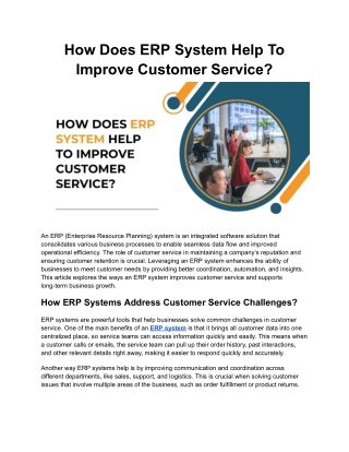 How Does ERP System Help To Improve Customer Service