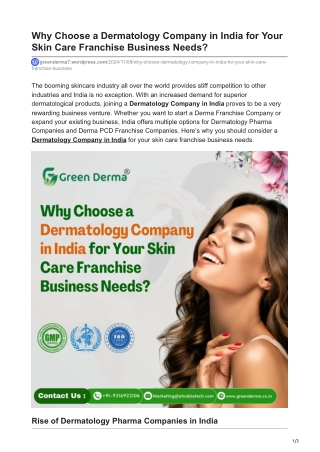 Why Choose a Dermatology Company in India for Skin Care Franchise Business?