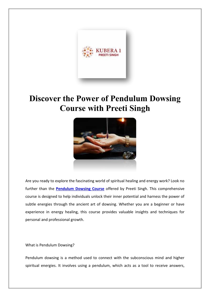 discover the power of pendulum dowsing course