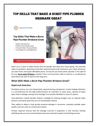 top skills that make a burst pipe plumber