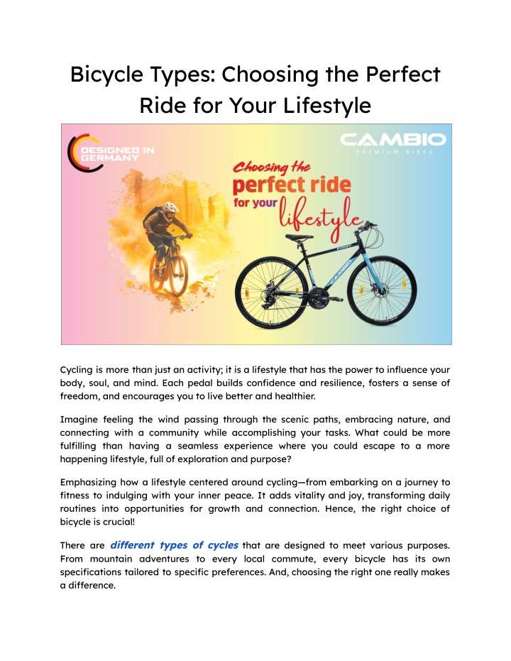 bicycle types choosing the perfect ride for your