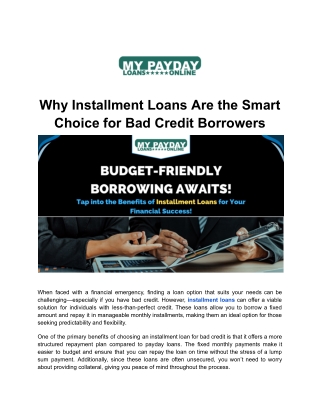 Why Installment Loans Are Ideal for Bad Credit Borrowers