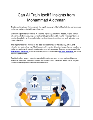 Can AI Train Itself Insights from Mohammad Alothman
