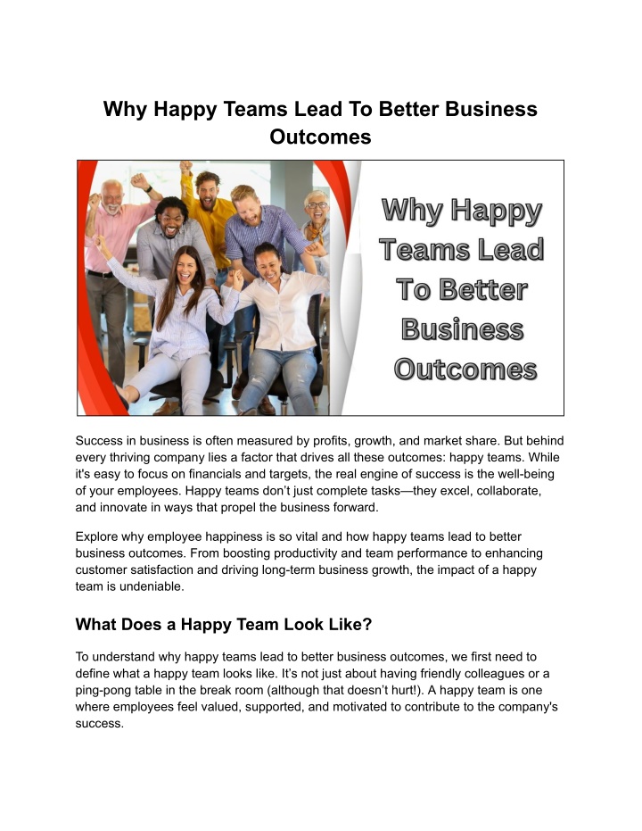 why happy teams lead to better business outcomes