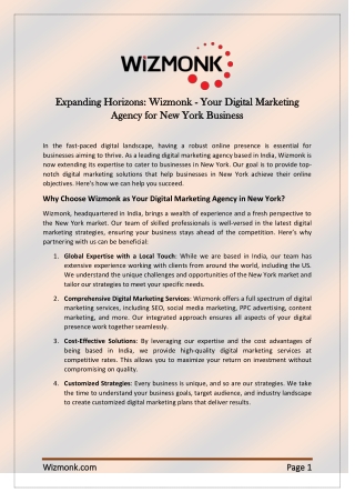 Expanding Horizons: Wizmonk - Your Digital Marketing Agency for New York Busines