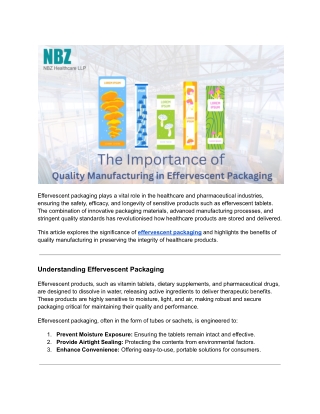 Why Effervescent Packaging Matters- Benefits of Quality Manufacturing