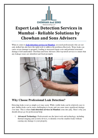 Reliable Leak Detection Services in Mumbai for Fast and Accurate Results