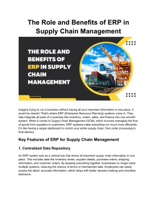 The Role and Benefits of ERP in Supply Chain Management