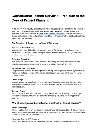 construction takeoff services precision