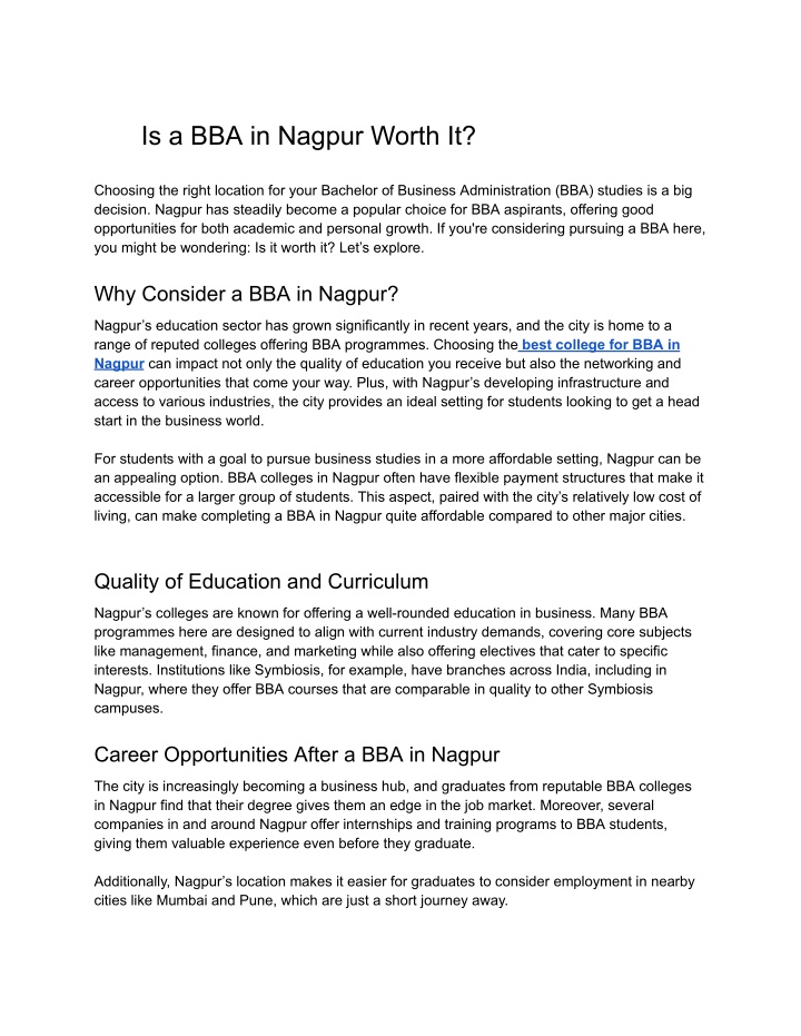 is a bba in nagpur worth it