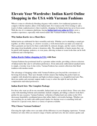 Kurti Online Shopping in USA with Varman Fashions