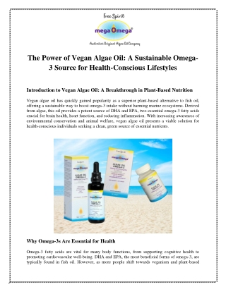 The Power of Vegan Algae Oil A Sustainable Omega-3 Source for Health-Conscious Lifestyles