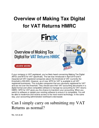 overview of making tax digital for vat returns