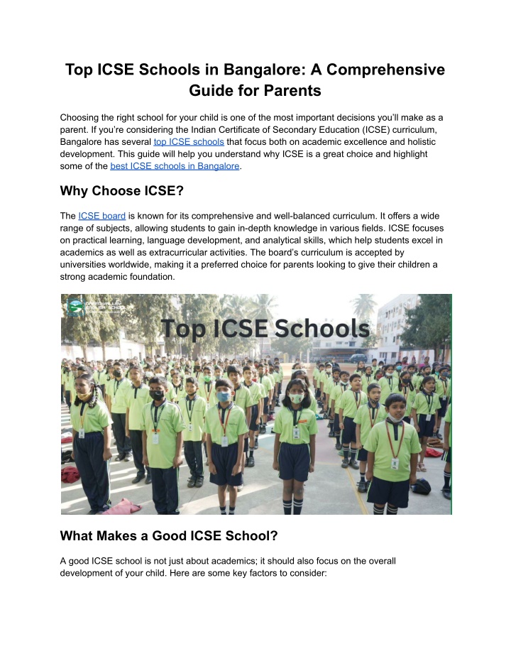 top icse schools in bangalore a comprehensive