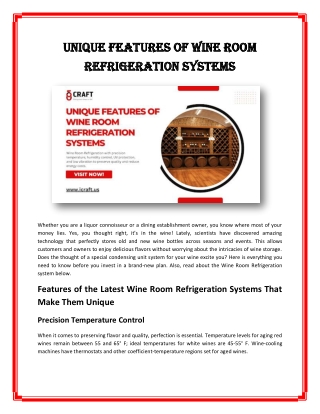 Unique Features of Wine Room Refrigeration Systems