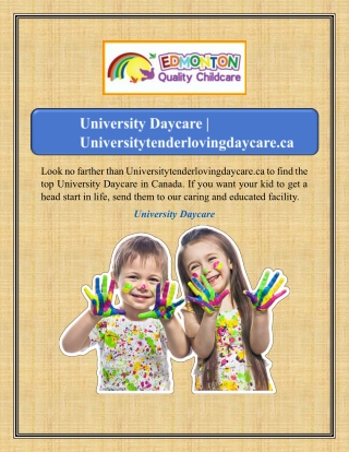 University Daycare | Universitytenderlovingdaycare.ca