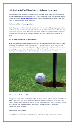 High-Quality Golf Turf Manufacturer – Enhance Every Swing