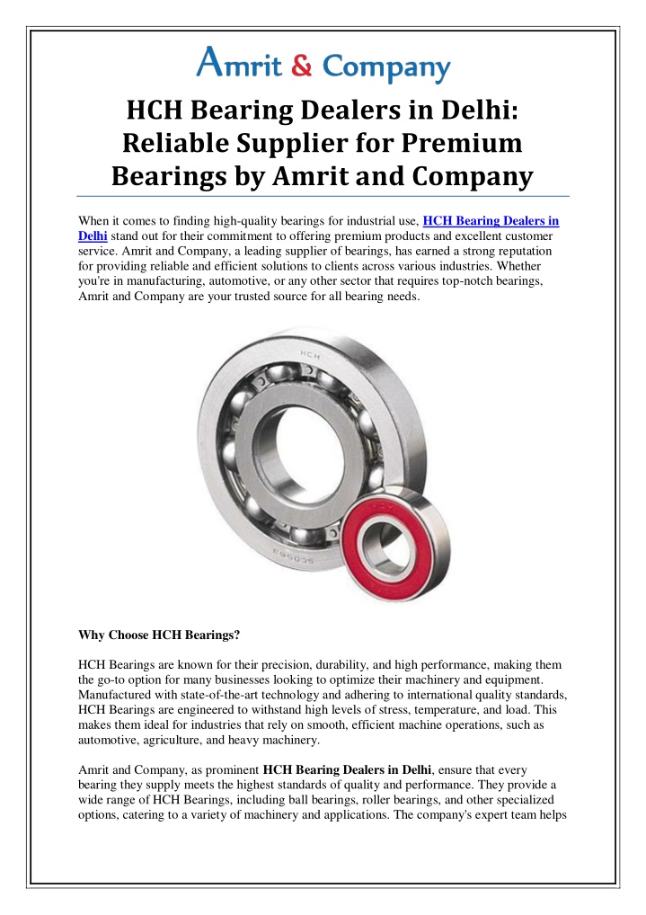 hch bearing dealers in delhi reliable supplier