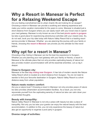 why a resort in manesar is perfect for a relaxing