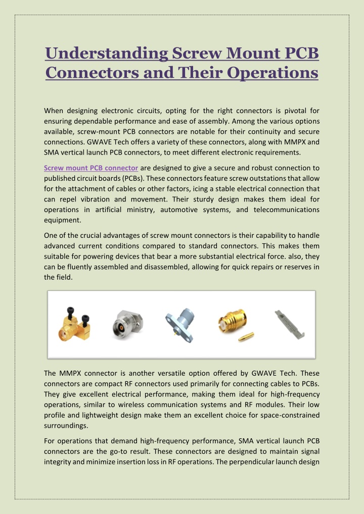 understanding screw mount pcb connectors