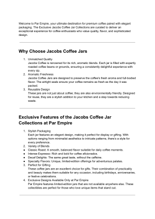 Exclusive Jacobs Coffee Jar Collections at Par Empire