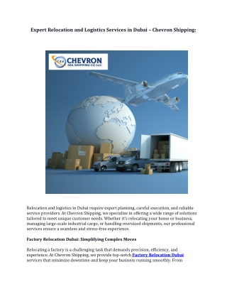 Expert Relocation and Logistics Services in Dubai – Chevron Shipping