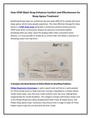How CPAP Mask Strap Enhances Comfort and Effectiveness for Sleep Apnea Treatment