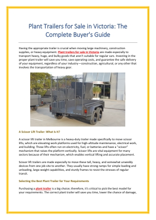 Plant Trailers for Sale in Victoria The Complete Buyers Guide