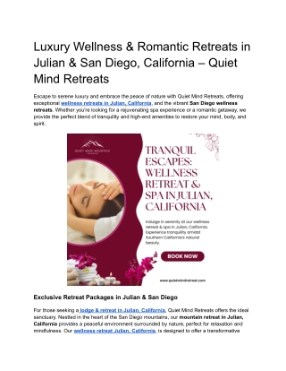 Luxury Wellness & Romantic Retreats in Julian & San Diego, California – Quiet Mind Retreats