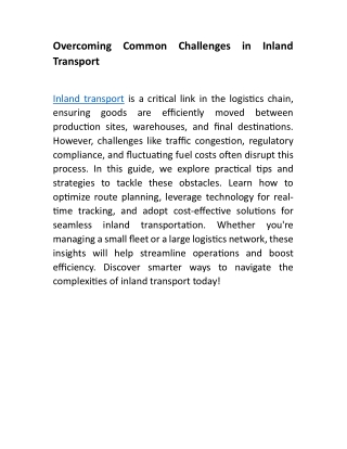 Overcoming Common Challenges in Inland Transport: Tips & Strategies