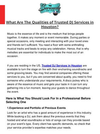 What Are The Qualities of Trusted DJ Services in Houston?