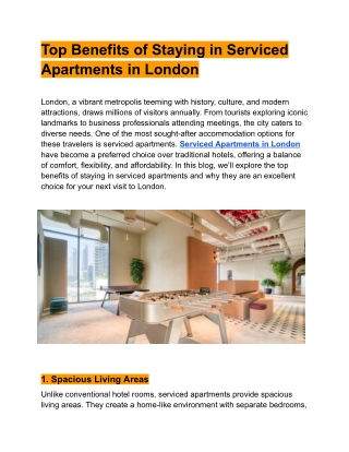 Top Benefits of Staying in Serviced Apartments in London