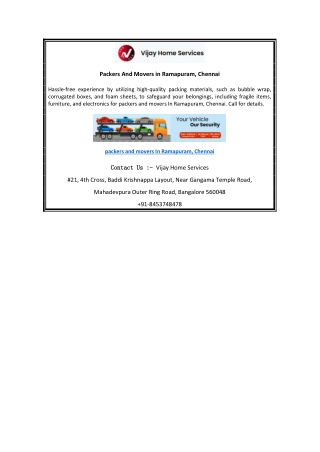 Packers And Movers in Ramapuram, Chennai