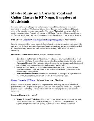 Master Music with Carnatic Vocal and Guitar Classes in RT Nagar