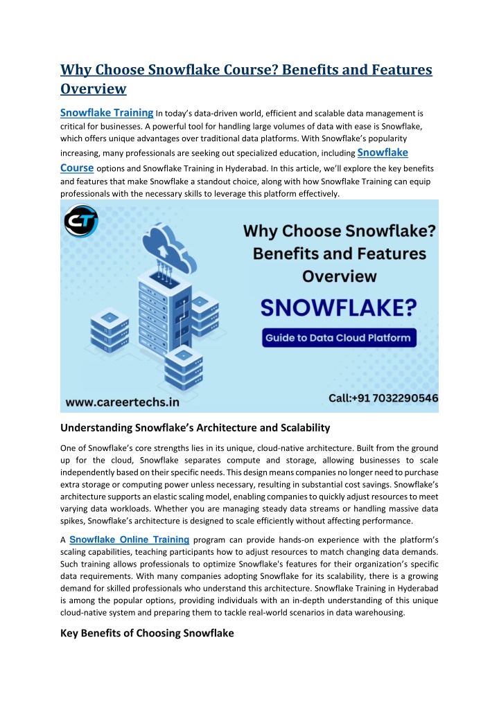 why choose snowflake course benefits and features