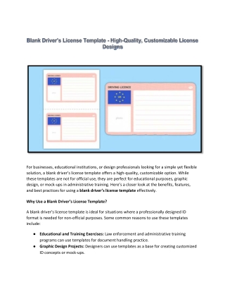 Blank Driver’s License Template - High-Quality, Customizable License Designs