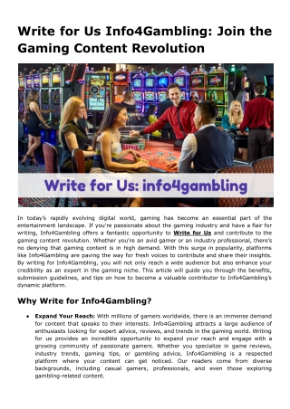 Write for Us Info4Gambling_ Join the Gaming Content Revolution