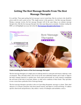 Getting The Best Massage Results From The Best Massage Therapist