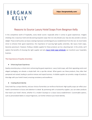 Reasons to Source Luxury Hotel Soaps from Bergman Kelly