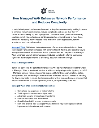 How Managed WAN Enhances Network Performance and Reduces Complexity