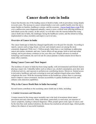 Cancer Death Rate in India .,.