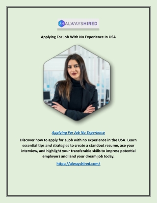 Applying For Job With No Experience In USA