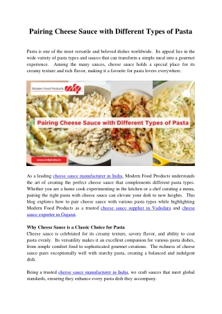 Pairing Cheese Sauce with Different Types of Pasta