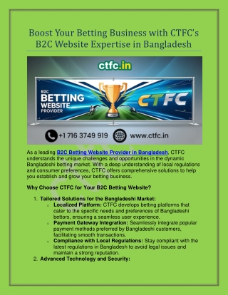 CTFC: Your Trusted B2C Betting Website Provider in Bangladesh