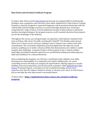 Data Science Job Oriented Certificate Program