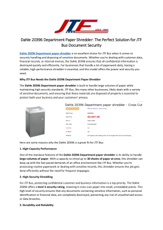 Dahle 20396 Department Paper Shredder: The Perfect Solution for JTF Bus Document