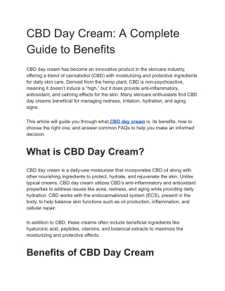 CBD Day Cream: A Complete Guide to Benefits
