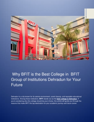 Why BFIT is the Best College in Dehradun for Your Future