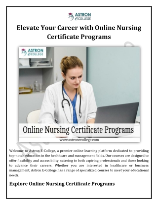 Elevate Your Career with Online Nursing Certificate Programs