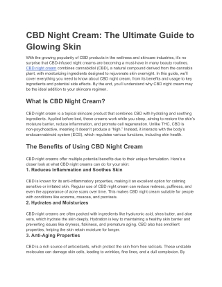 CBD Night Cream: The Ultimate Guide to Glowing Skin